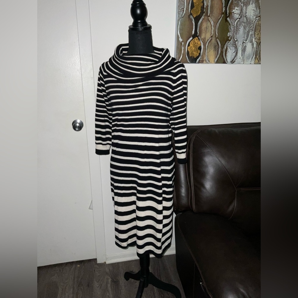 Black & White Striped Sweater Dress - Size Large